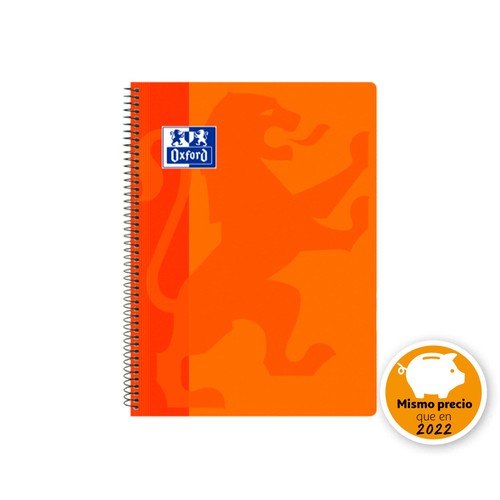 OXFORD SCHOOL CLASSIC Fº Tapa de plástico cuaderno espiral 4x4 con margen 80 Hojas NARANJA, OXFORD.