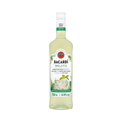 BACARDI Preparado de mojito con ron Bacardi carta blanca, menta natural y zumo de lima botella 70 cl.