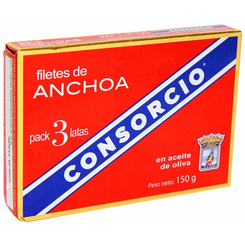 Filetes de anchoa en aceite de oliva CONSORCIO 50 g. pack de 3 uds