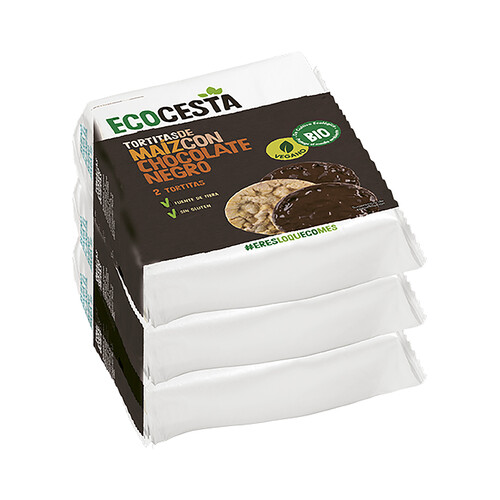 ECOCESTA Tortitas de maíz y chocolate negro ecológicas, aptas para veganos 95 g.