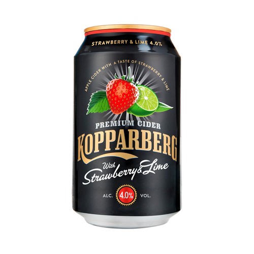 KOPPARBERG Cider de manzana con sabor a fresa y lima lata de 33 cl.