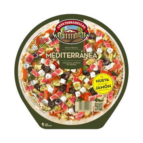 CASA TARRADELLAS Pizza fresca mediterránea con jamón, cocida al horno de piedra CASA TARRADELLAS 410 g.