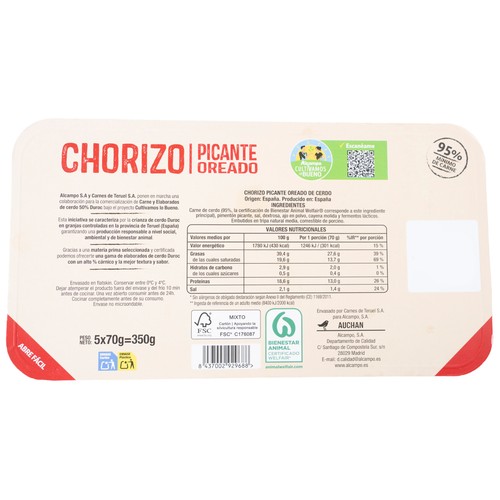 ALCAMPO CULTIVAMOS LO BUENO Chorizo picante oreado cerdo duroc  350 g.