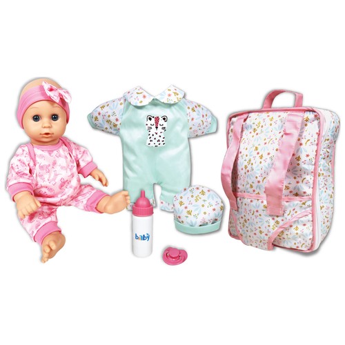 Muñeco Bebé con mochila portabebés y vestido extra 30cm, 6 piezas, modelos surtidos +2 Años ONE, TWO FUN