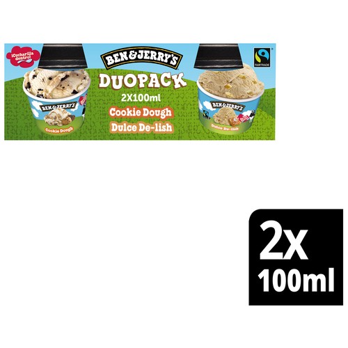 BEN & JERRY"S Duo pack Mini tarrinas de helado de masa de galletas y dulce de leche 2 x 100 g.