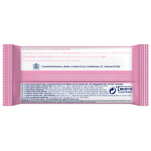 CHILLY Toallitas humedas biodegradables, para higiene intima, fórmula suave CHILLY 12 uds.