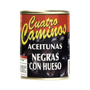 CUATRO CAMINOS Aceitunas negras enteras (con hueso) CUATRO CAMINOS 150 g.