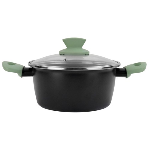Cacerola aluminio estampado 20cm con tapa vidrio, Savia. MAGEFESA