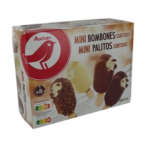 Imagen de AUCHAN Minibombón helado de chocolate blanco, con leche, negro y almendrado 8 x 60 ml. Producto Alcampo