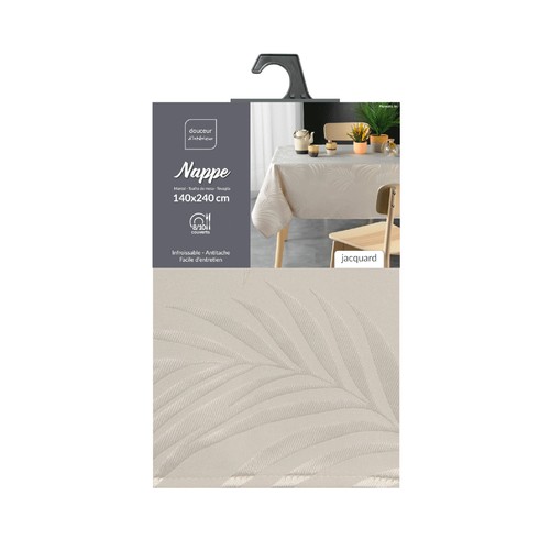 Mantel jacquard poliester hojas 140x140cm beige. U10