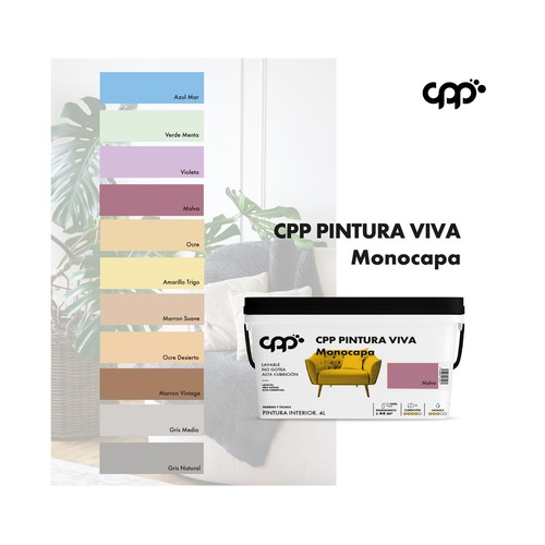 Pintura interior 4L para paredes y techos, malva CPP