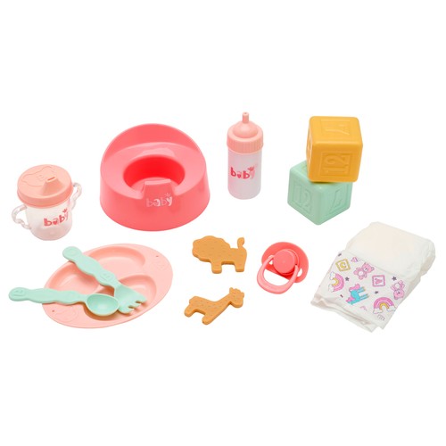 Muñeco Bebé Comiditas y Accesioros de cuidados 30 Cm 13 piezas +3 Años ONE, TWO FUN