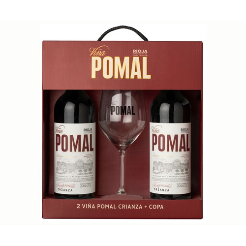 VIÑA POMAL Estuche con 2 botellas vino tinto crianza con D.O Ca. Rioja + copa.