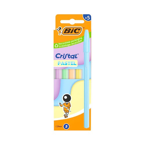 Set 5 bolígrafos cristal pastel azul. BIC