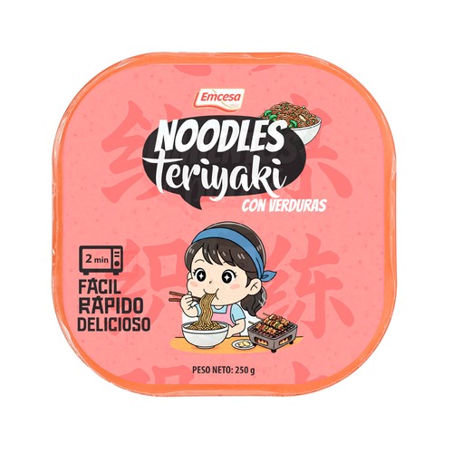 EMCESA Noodles con salsa Teriyaki y verduras, listos para calentar y comer 250 g.