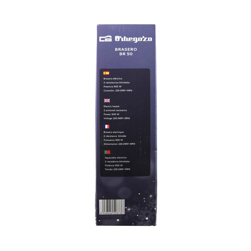 Brasero ORBEGOZO BR50, potencia: 900W, 2 niveles de calor.