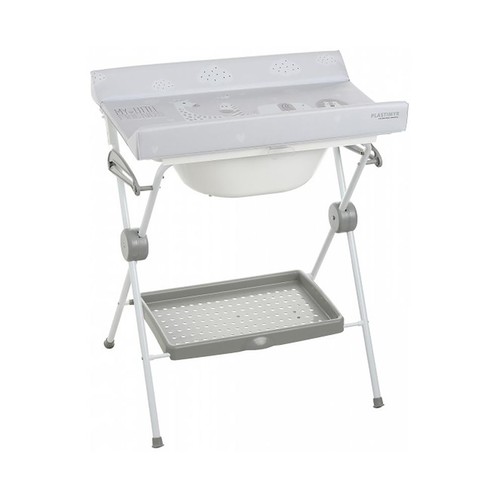 Bañera plegable con bandeja y cubeta, color gris pastel, PLATIMYR.