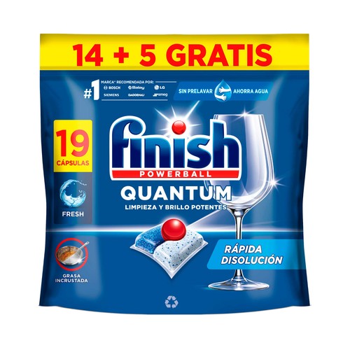 FINISH Quantum Capsulas para lavavajillas de rápida disolución 19 uds, 197.6 g.