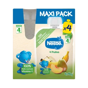 NESTLÉ Bolsitas de fruta (plátano, pera, manzana y melocotón) a partir de 4 meses 4 x 90 g.