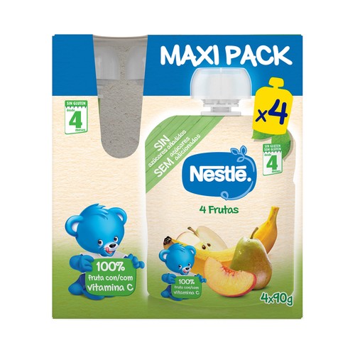 NESTLÉ Bolsitas de fruta (plátano, pera, manzana y melocotón) a partir de 4 meses 4 x 90 g.