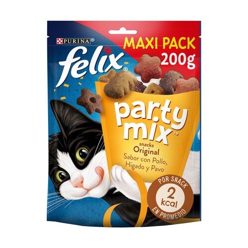 FELIX Snacks gatos sabor pollo, hígado y pavo PURINA FÉLIX Party Mix 200 g.