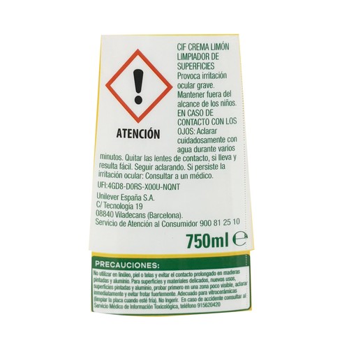 CIF Crema Limpiadora Limón CIF 750 ml.