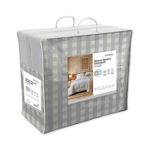 Relleno nórdico para cama 150 240x220cm 200GSM estampado, cuadro gris. ARTIKO