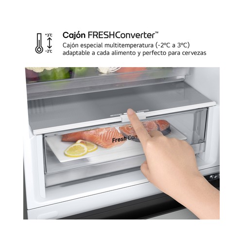 Frigorífico combi 204cm LG GBV3200CPY NO FROST TOTAL, clasificación energética: C, H: 204cm, A: 59,5cm, F: 67,5cm, capacidad total: 387L.