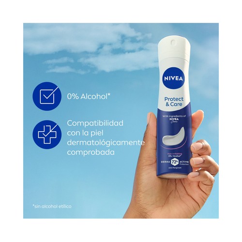 NIVEA Protege & cuida Desodorante en spray para mujer, antitranspirante 72 horas 200 ml.