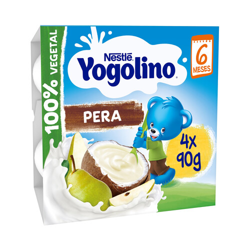 YOGOLINO de Nestlé Postre 100% vegetal con coco y pera, adapatado para bebés a partir de 6 meses 4 x 90 g.