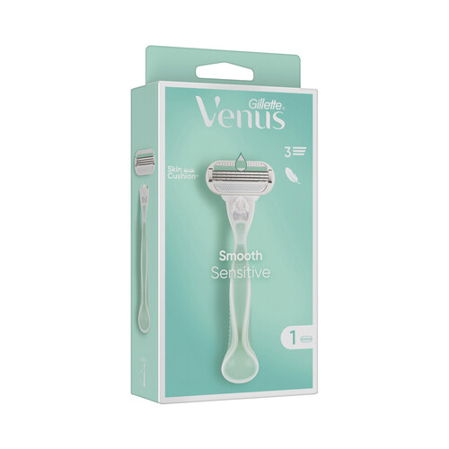 Maquinilla para deplicación femenina, con cabezal de 3 hojas VENUS Smooth sensitive de Gillette.