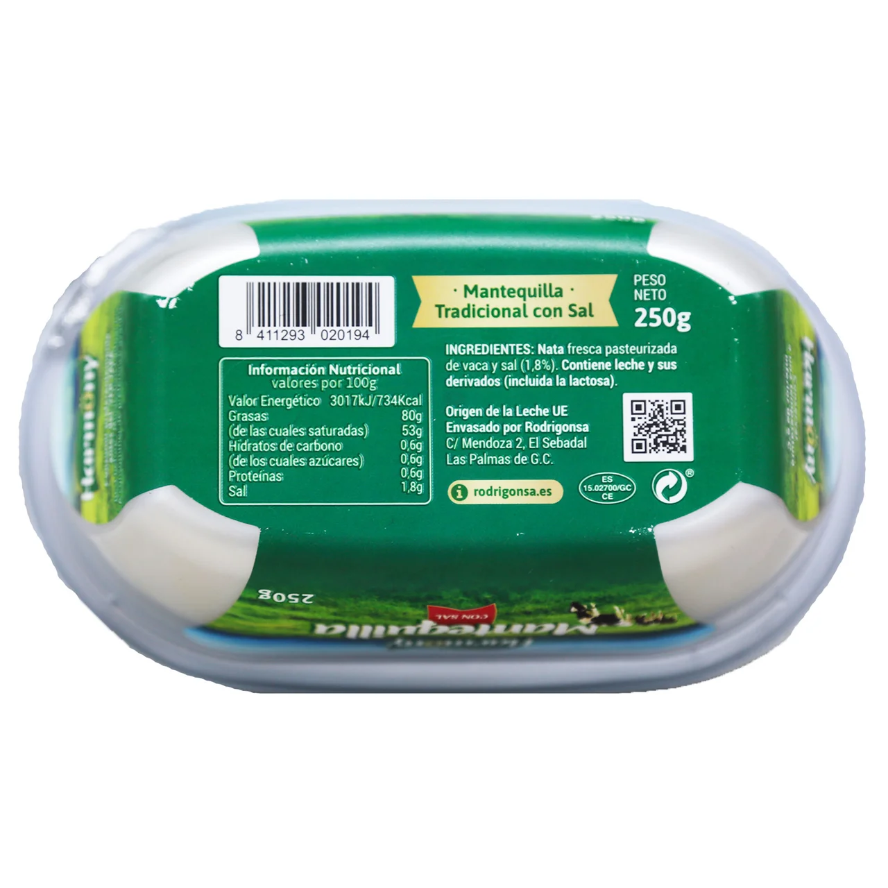 Tarrina de mantequilla con sal 250 g.