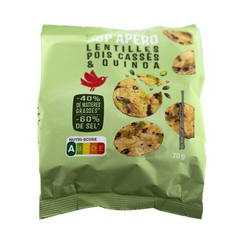 PRODUCTO ALCAMPO Crackers pop´apéro (lentenjas, guisantes negros y quinoa) 70 g.