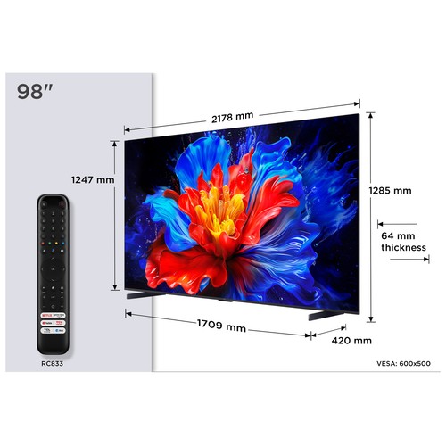 Televisión 248,92 cm (98") QLED TCL 98P8K 4K, Ultra HD, GOOGLE Tv, HDR10.