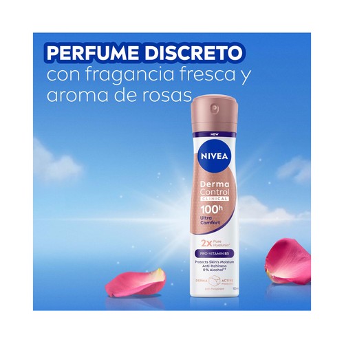 NIVEA Derma control clinical Desodorante en spray para mujer, antitranspirante hasta 100 horas 150 ml.