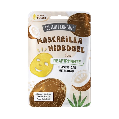 THE FRUIT COMPANY Mascarilla facial de hidrogel, reafirmante y revitalizante, con aceite de coco.