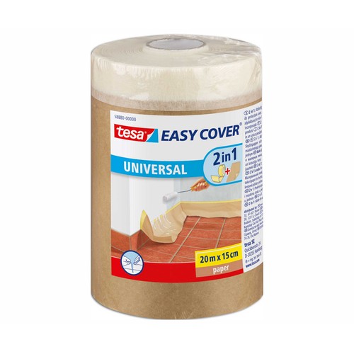 Rollo de 20 metros de papel cobertor con cinta de carrocero de 15 centímetros TESA Easy cover.