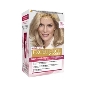 L´ORÉAL PARIS Tinte de pelo permanente tono 9.1 Rubio muy claro ceniza L´ORÉAL PARIS Excellence creme.