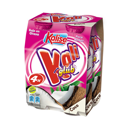 KALISE Yogur líquido con coco, sin gluten y bajo en grasa Kaliglub 4 x 165 ml.