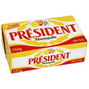 PRÉSIDENT Pastilla de mantequilla sin sal PRESIDENT 250 g.