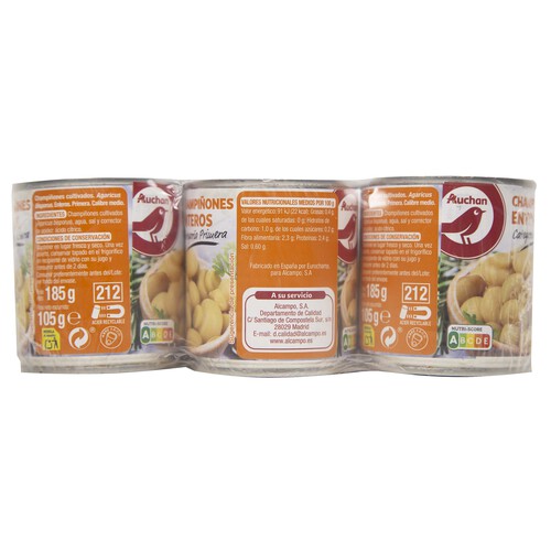 PRODUCTO ALCAMPO Champiñones enteros PRODUCTO ALCAMPO 3 uds x 105 g.