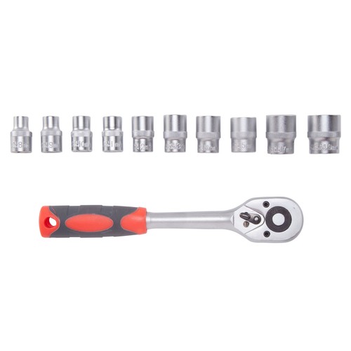 Juego de llave de carraca con 10 vasos, PRODUCTO ALCAMPO.