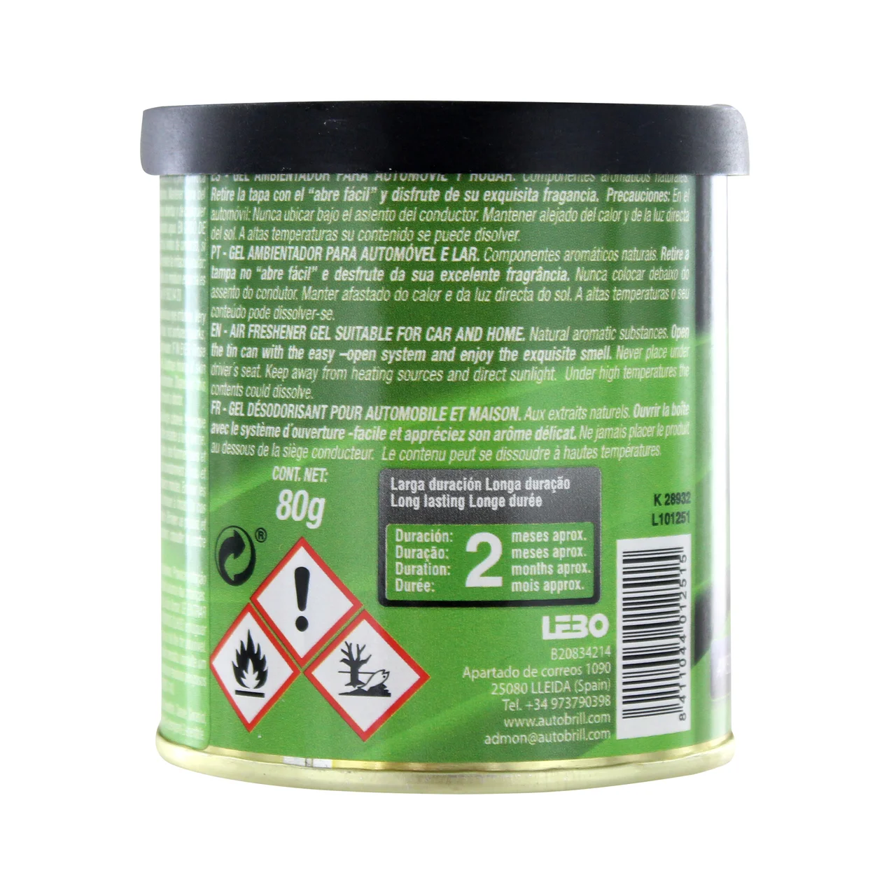 Ambientador en gel para coche, en envase de lata y con olor a lima