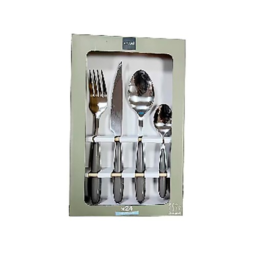 Cubertería de acero inoxidable con mango gris de plástico, 24 piezas, ALCAMPO.