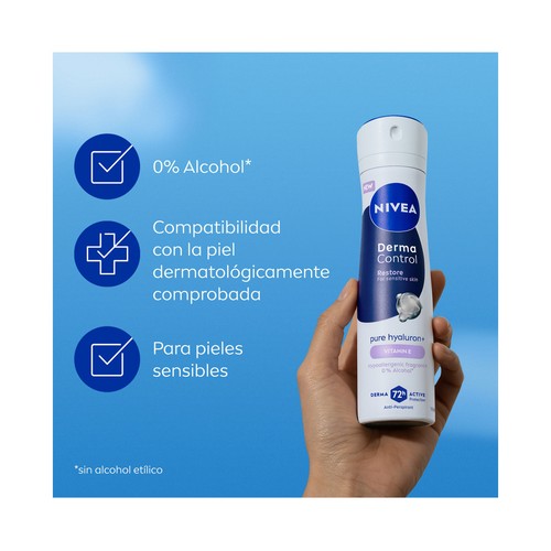 NIVEA Derma control restore Desodorante en spray para mujer, antitranspirante 72 horas 250 ml.