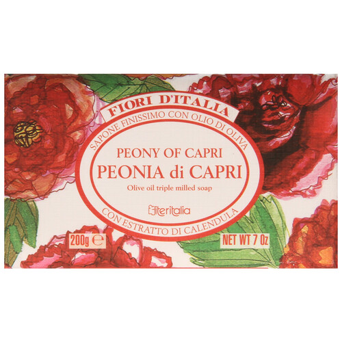 ITERITALIA Pastilla de jabón de origen vegetal, aceite de oliva y extracto de caléndula y con aroma a Peonia ITERITALIA Fiori d´italia 200 g.