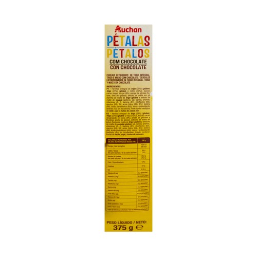 PRODUCTO ALCAMPO Cereales de trigo integral, trigo y máiz, con chocolate 375 g.