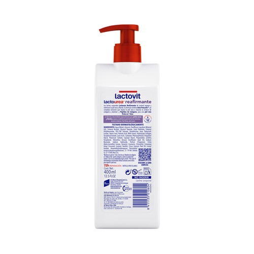 LACTOVIT Lactourea Leche corporal reafirmante y reparadora, para pieles secas y flácidas 400 ml.