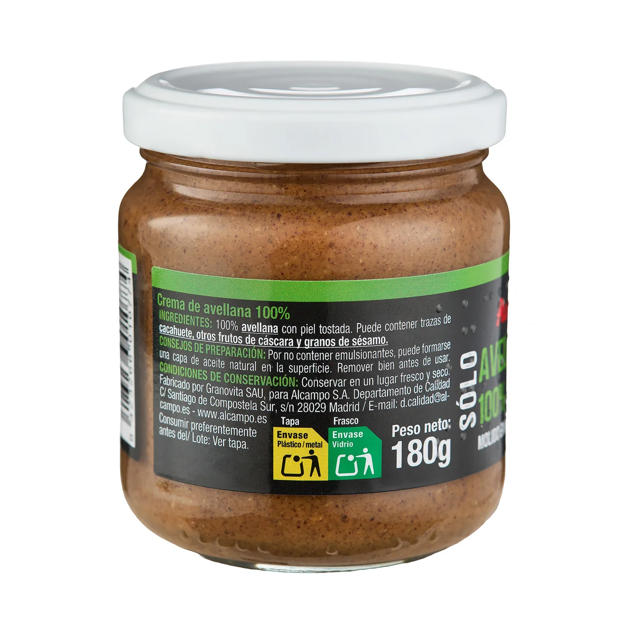 PRODUCTO ALCAMPO Crema de avellanas elaborada sin gluten 180 g