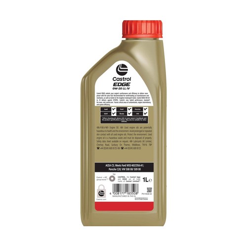 Aceite sintético para motores de gasolina o diésel 0W20 LL IV, 1 litro CASTROL.